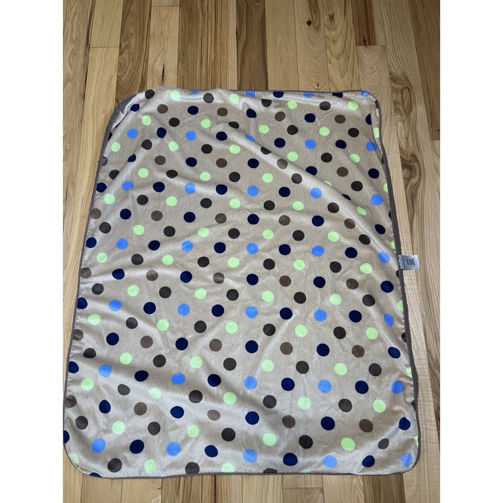 Garanimals Tan Brown‎ Blue Lime Green Polka Dot Baby Blanket Sherpa Security